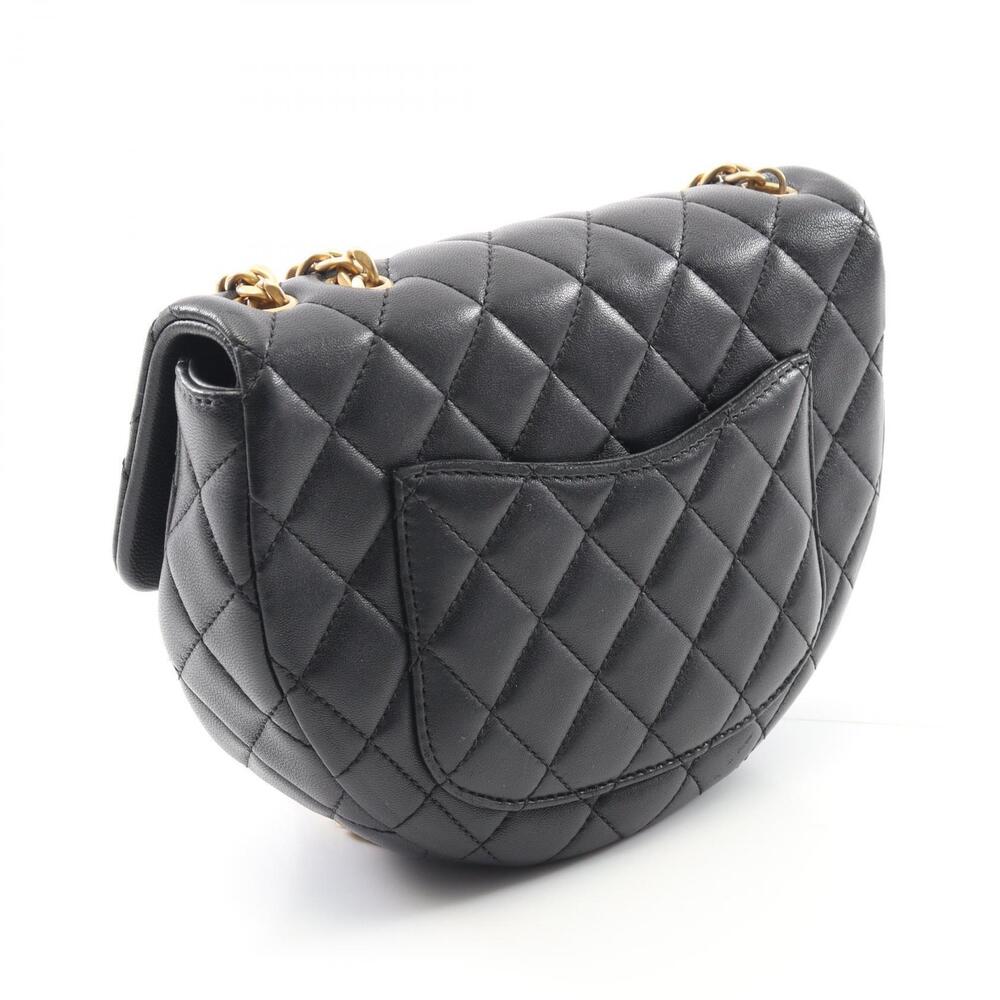 Chanel Sheepskin Shoulder Leather Lambskin Matelasse Black Bag Black